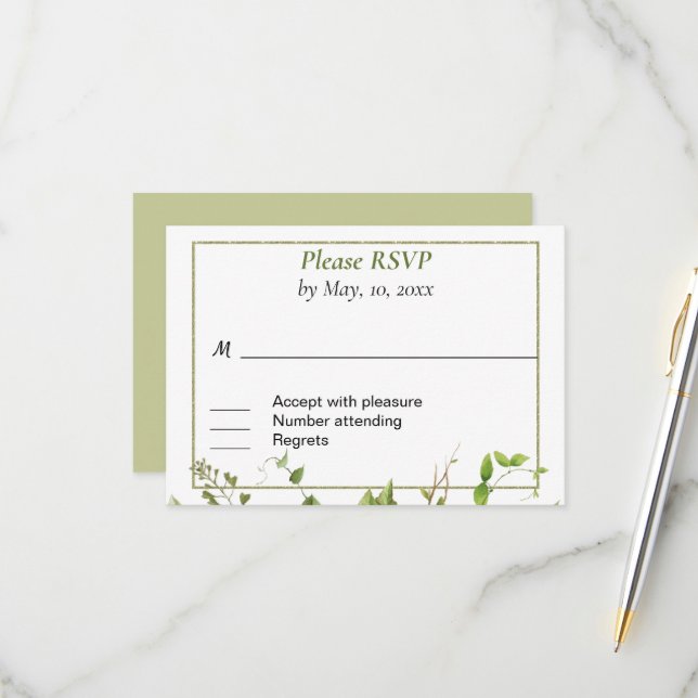 Rustic Gren Greenery Response Card OSA Kort (Fram/Back In Situ)