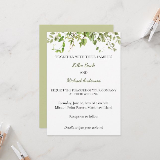 Rustic Gren Greenery Wedding bjudande Inbjudningar (Fram/Back In Situ)