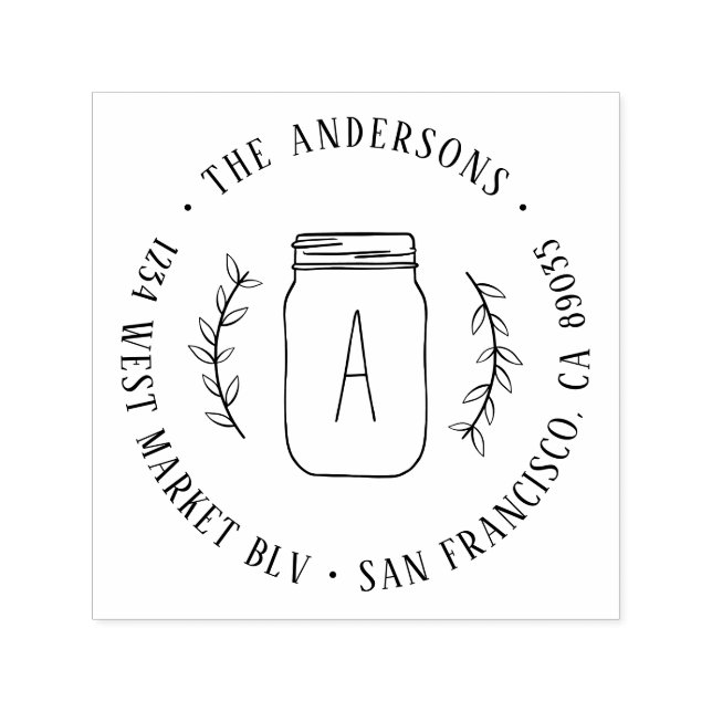 Rustic Gren & Mason Burk Initial Returadress Självfärgande Stämpel (Design)