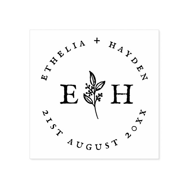 Rustic Gren utomhus Bröllop Date & Par Namn Stämpel (Tryck)