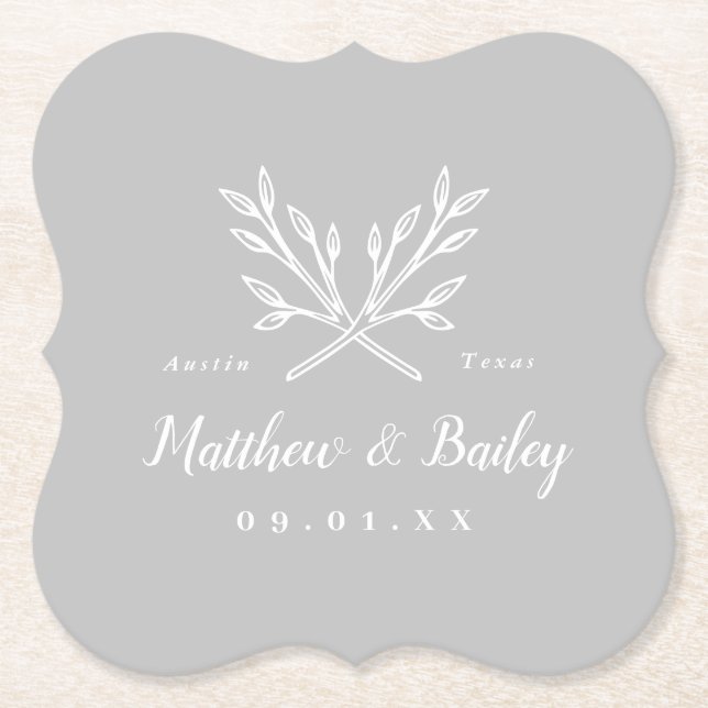 Rustic Grenar Bröllop Monogram | GRÅTT Underlägg Papper (Framsida)