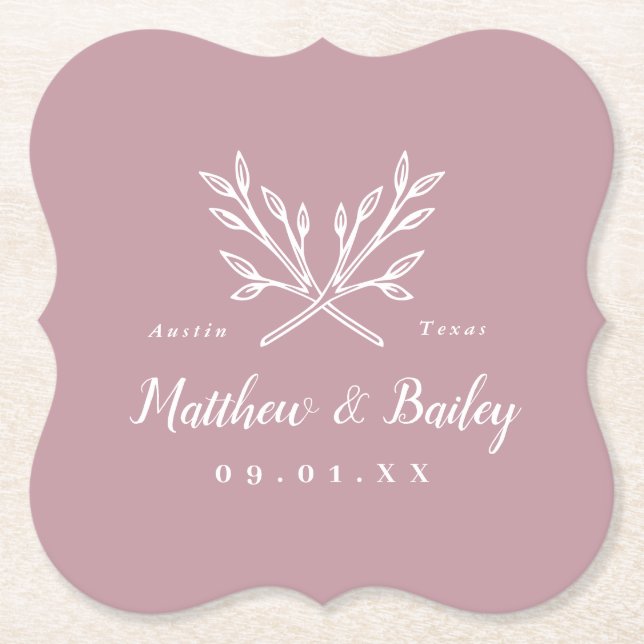 Rustic Grenar Bröllop Monogram | Mauve Underlägg Papper (Framsida)
