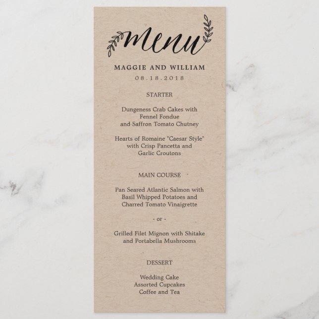 Rustic Grenar Menu Card Kraft Meny (Framsida)