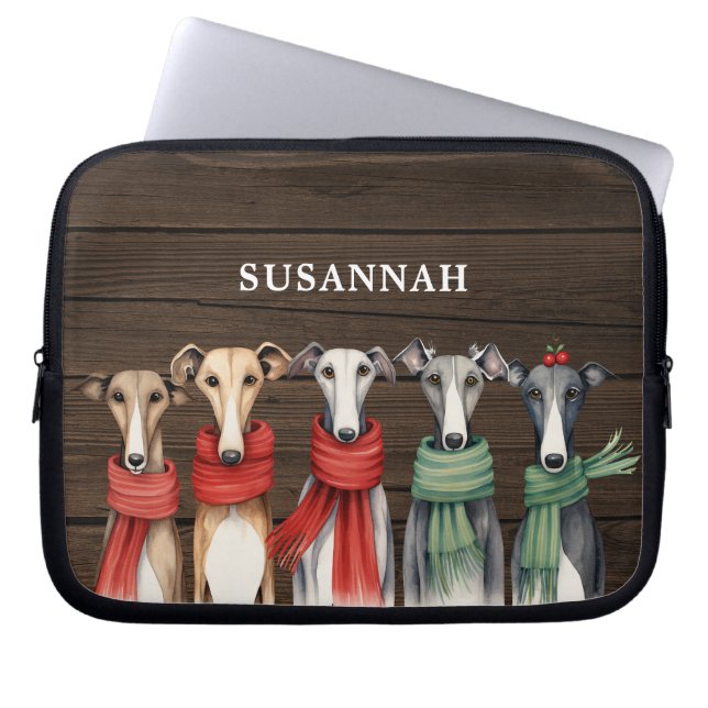 Rustic Greyhound Hundar i Scarves Laptop Fodral (Framsidan)