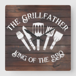 Rustic "Grillfather: Funny BBQ Gift Fyrkantig Klocka