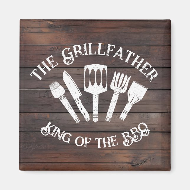 Rustic "Grillfather: Funny BBQ Gift Magnet (Framsidan)