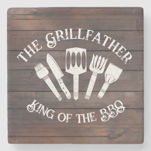Rustic "Grillfather: Funny BBQ Gift Stenunderlägg (Framsidan)
