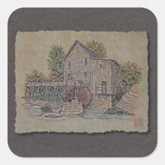 Rustic Gristmill Fyrkantigt Klistermärke