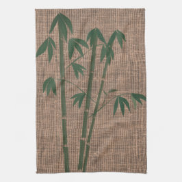 Rustic Grönt Bamboo Plant Canvas Struktur Kökshandduk
