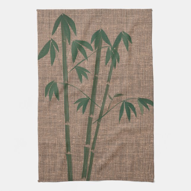 Rustic Grönt Bamboo Plant Canvas Struktur Kökshandduk (Vertikal)