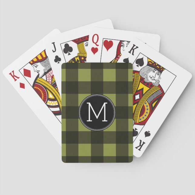Rustic Grönt Black Buffalo Play Mönster Monogram Casinokort (Baksidan)