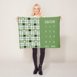 Rustic Grönt Black & White Bear Flanals Mönster Fleecefilt