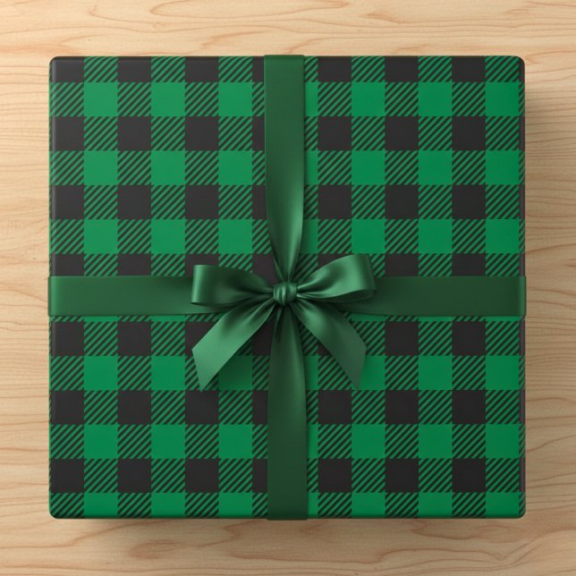 Rustic Grönt Buffalo Play Presentpapper (Rustic Green Buffalo Plaid Wrapping Paper)