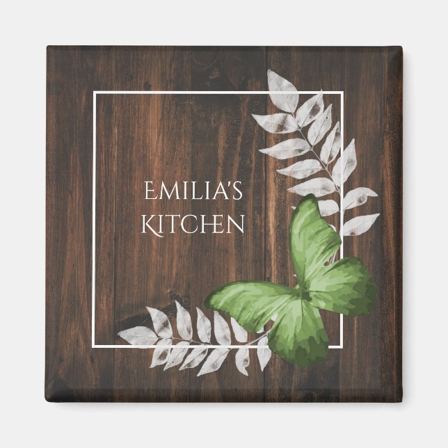 Rustic Grönt Butterfly Magnet (Framsidan)