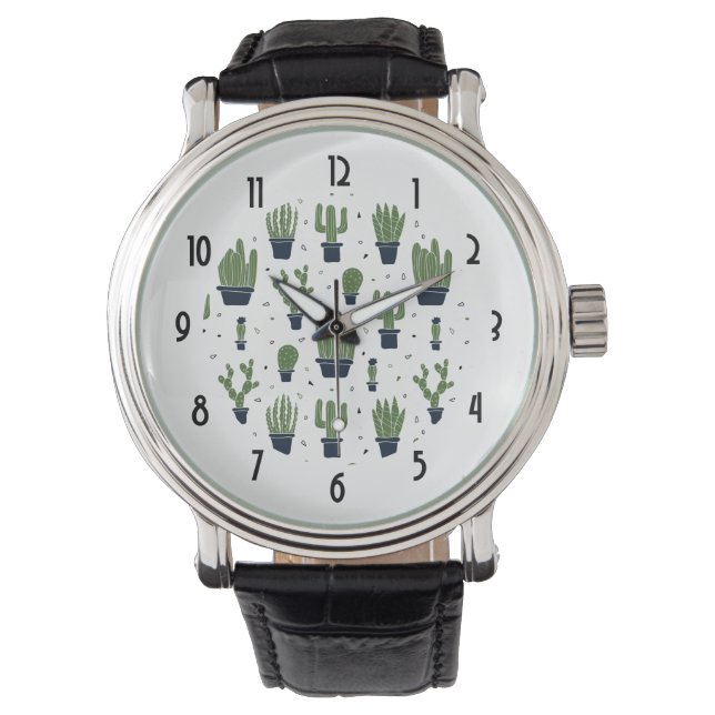 Rustic Grönt Cactus Desert Mönster Armbandsur (Framsida)
