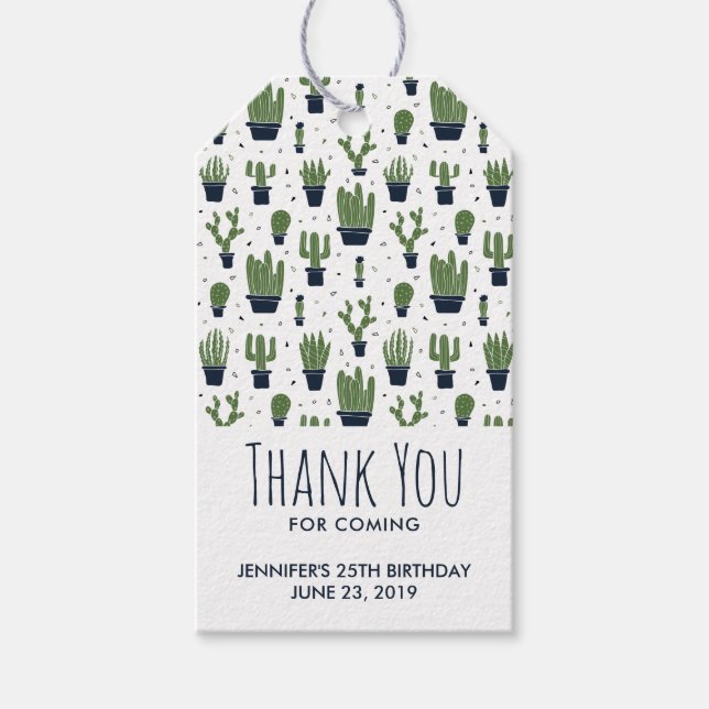 Rustic Grönt Cactus Desert Mönster Birthday Presentetikett (Framsidan)