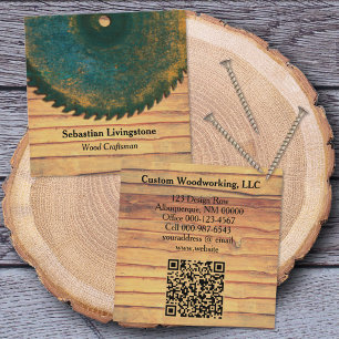 Rustic Grönt Circular Saw Woodworking Profession S Fyrkantigt Visitkort