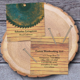 Rustic Grönt Circular Saw Woodworking professionme Fyrkantigt Visitkort