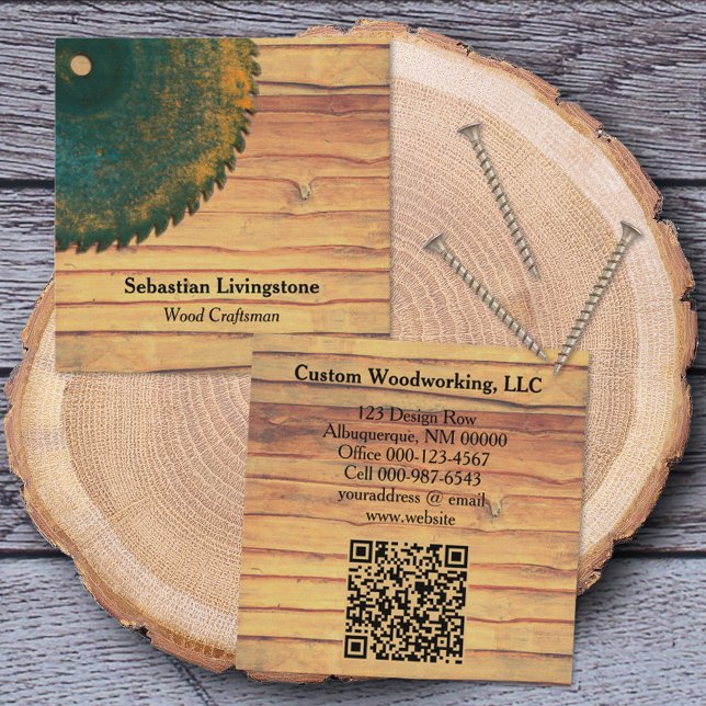 Rustic Grönt Circular Saw Woodworking professionme Fyrkantigt Visitkort (Skapare uppladdad)