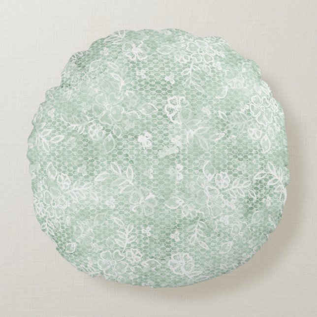 Rustic Grönt Faux Snöre Vintage Rund Kudde (Framsidan)