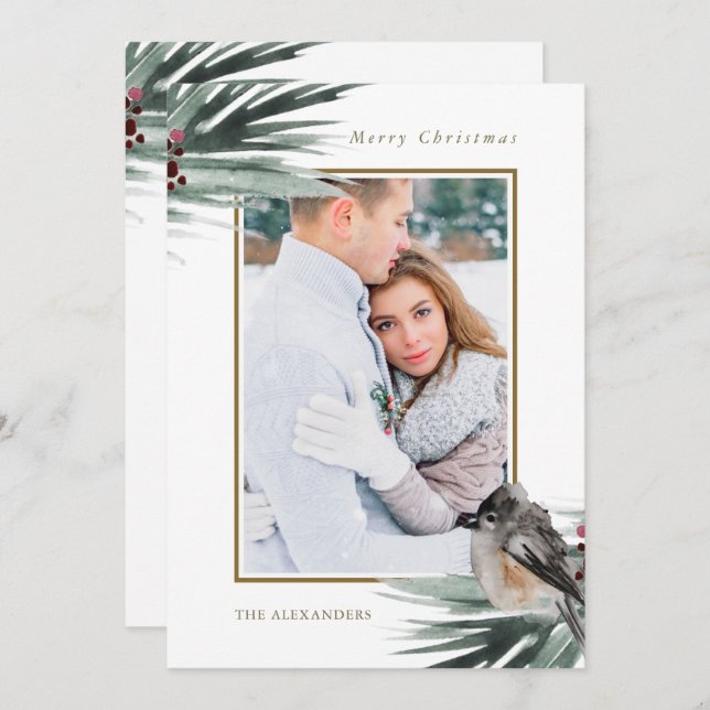 Rustic Grönt Foliage Photo God jul Julkort (Fram/baksida)