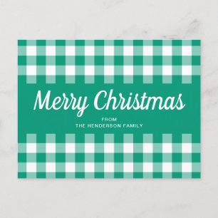 Rustic Grönt Gingham Checkered God jul Vykort