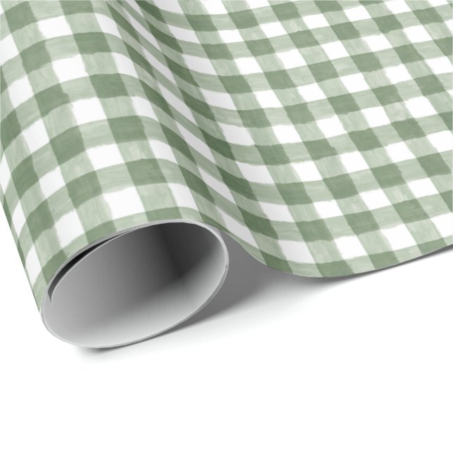 Rustic Grönt Gingham Helgdag Wrapping Papper Presentpapper (Rullad Hörn)