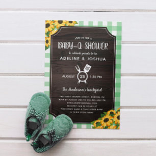 Rustic Grönt Gingham Sunrows Baby-Q Shower Inbjudningar