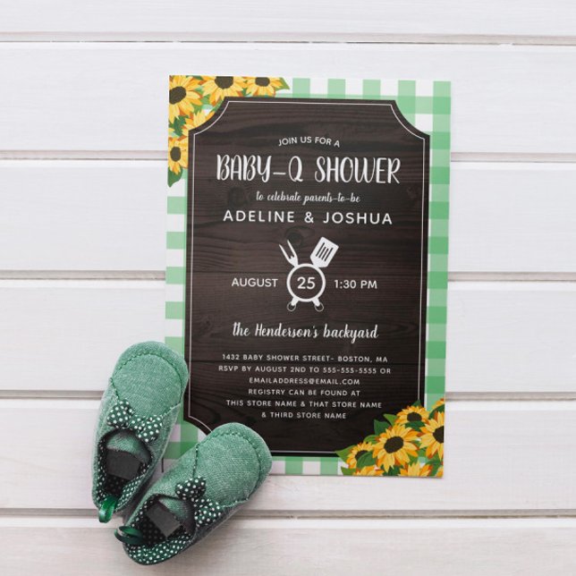 Rustic Grönt Gingham Sunrows Baby-Q Shower Inbjudningar (Skapare uppladdad)