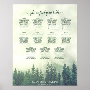 Rustic Grönt Gräs Träd 11 Bord-sittplatsplan Poster