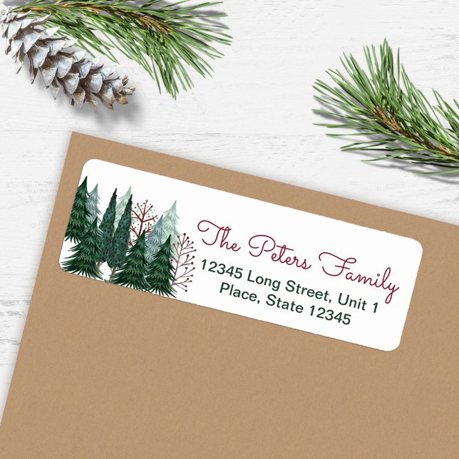 Rustic Grönt Gräs Träd | Helgdag Jul Returadress Etikett (Rustic Green Pine Trees | Holiday Christmas Label)