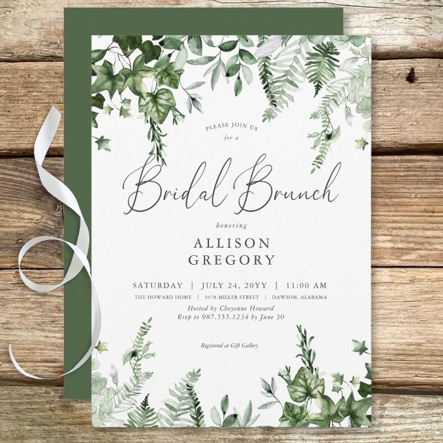 Rustic Grönt Ivy & Sage Möhippa Brunch Inbjudningar (Rustic Green Ivy & Sage Bridal Brunch Invitation)
