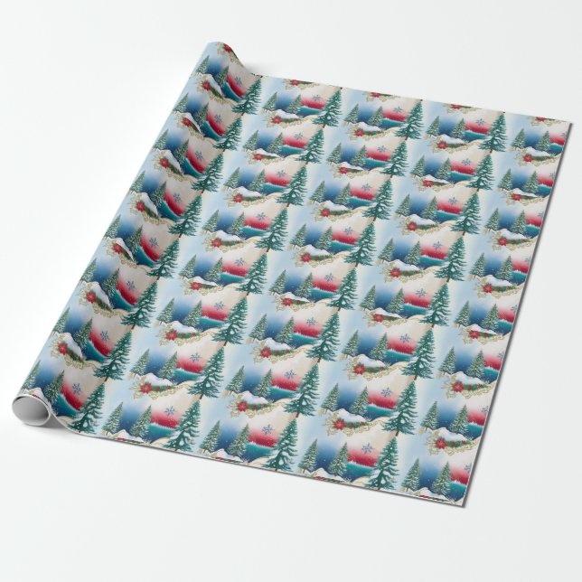 Rustic Grönt Julgran Wrapping Papper Presentpapper (Utrullad)