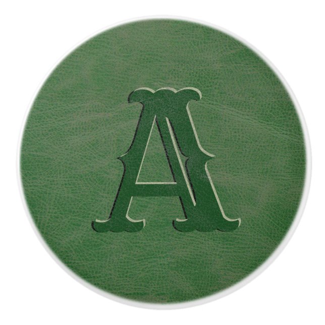 Rustic Grönt Leather Struktur Monogram Initial Knopp (Framsidan)
