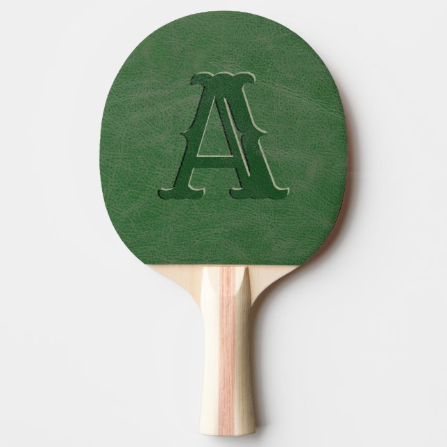 Rustic Grönt Leather Struktur Monogram Initial Pingisracket (Framsidan)