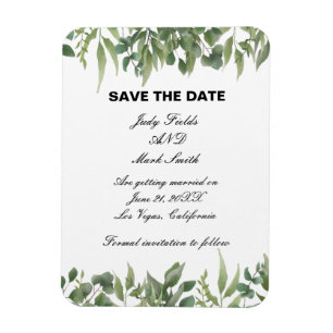Rustic Grönt Löv Greenery Foliage Save Date Magnet