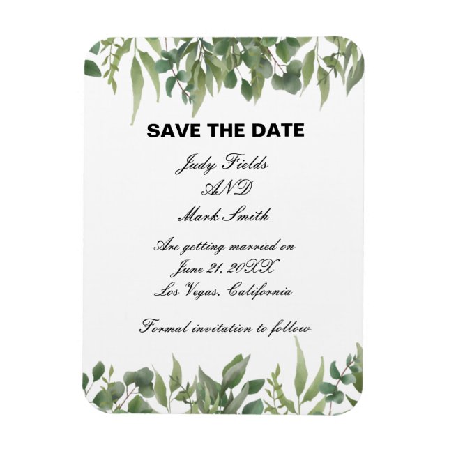 Rustic Grönt Löv Greenery Foliage Save Date Magnet (Vertikal)