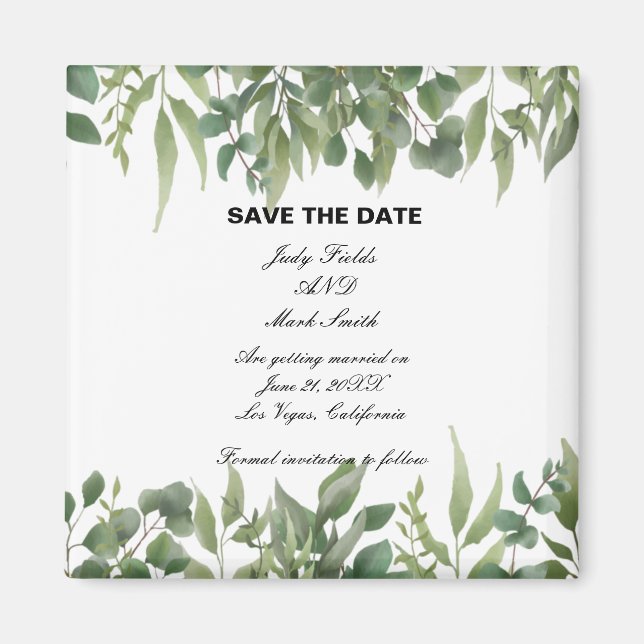 Rustic Grönt Löv Greenery Foliage Save Date Magnet (Framsidan)