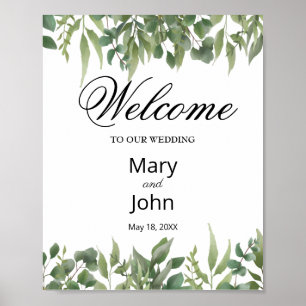 Rustic Grönt Lövs Greenery Foliage Bröllop Sign Poster