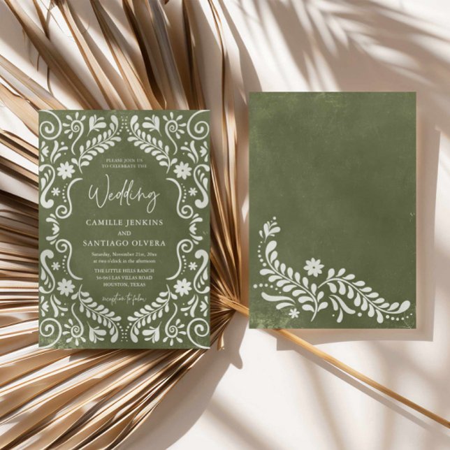 Rustic Grönt Mexikanska bröllopsinbjudan Inbjudningar (Green Mexican Talavera Wedding Invitation)