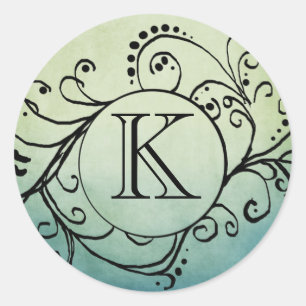 Rustic Grönt och Blue Bohemian Flourish Runt Klistermärke