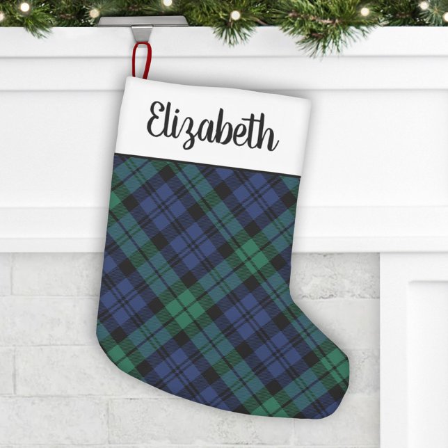 Rustic Grönt och Blue Tartan Play Personlig Liten Julstrumpa (Skapare uppladdad)