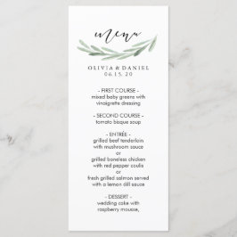 Rustic Grönt Olive Gren Simple Bröllop Menu Card Meny