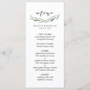 Rustic Grönt Olive Gren Simple Bröllop Menu Card Meny