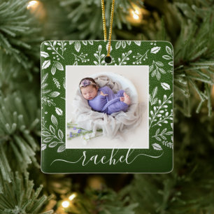 Rustic Grönt Photo Ornament med Greenery