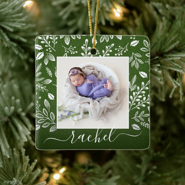 Rustic Grönt Photo Ornament med Greenery (Träd)