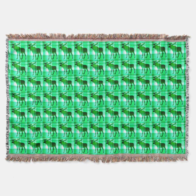 Rustic grönt plaid moose throw filt (Framsidan)