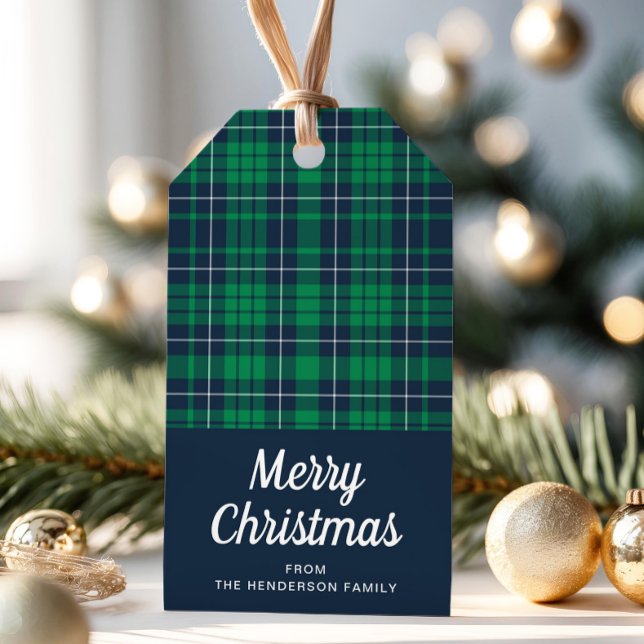 Rustic Grönt Play God jul Presentetikett (Rustic Green Plaid Merry Christmas Gift Tags)