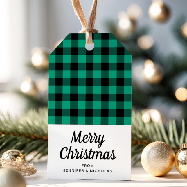 Rustic Grönt Play God jul Presentetikett (Rustic Green Plaid Merry Christmas Gift Tags)