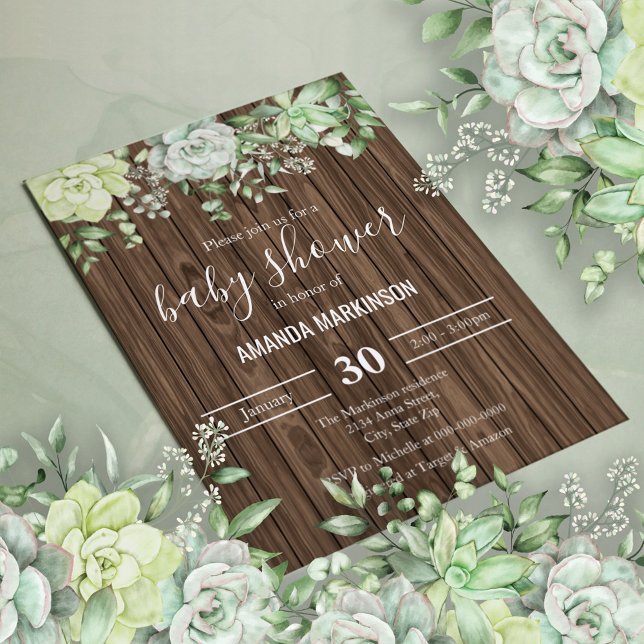 Rustic Grönt Succult Modern Baby Shower Inbjudningar (Skapare uppladdad)
